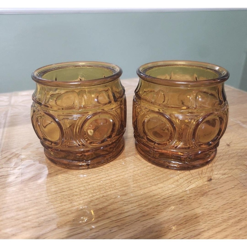 Vintage Wheaton Bullseye Amber Glass Sugar Bowl Votive Holder